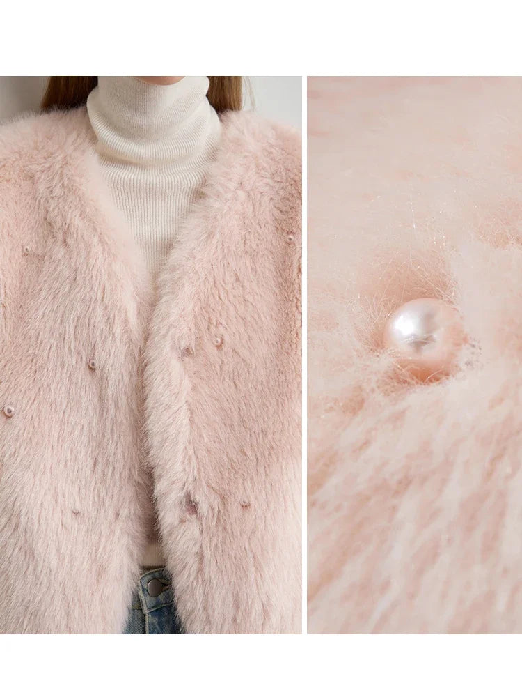 Women's V-Neck Imitation Mink Fur Jacket | Minimalist Winter Commuter