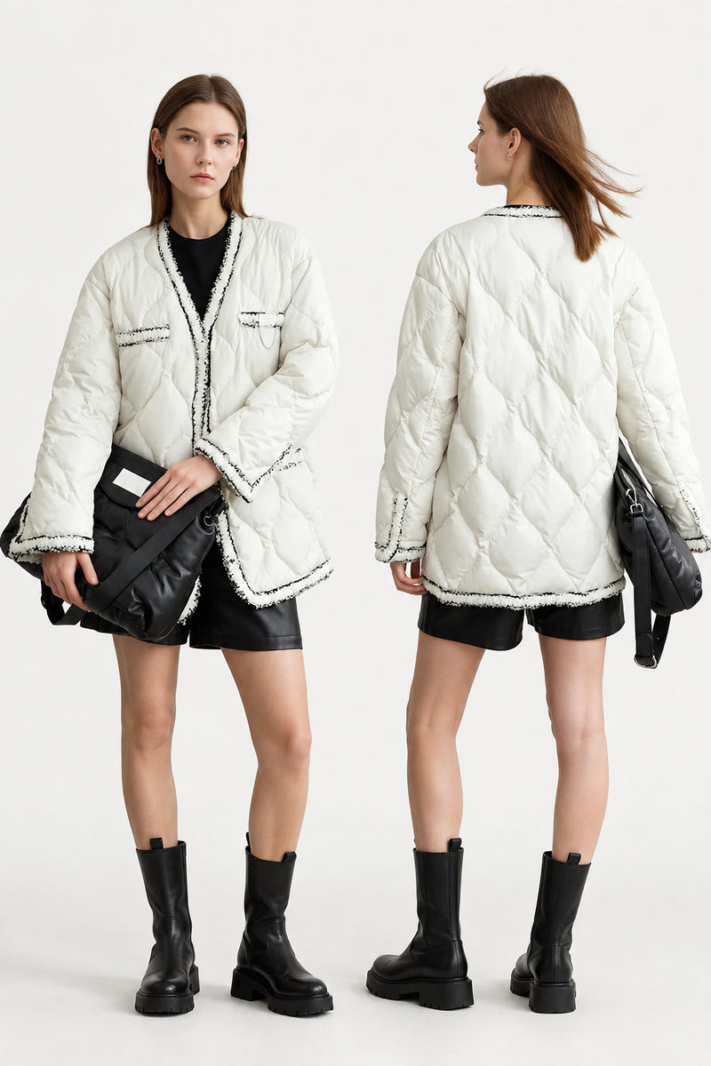 Women's V-Neck Mid-Length Down Jacket | Minimalist Winter Outerwear