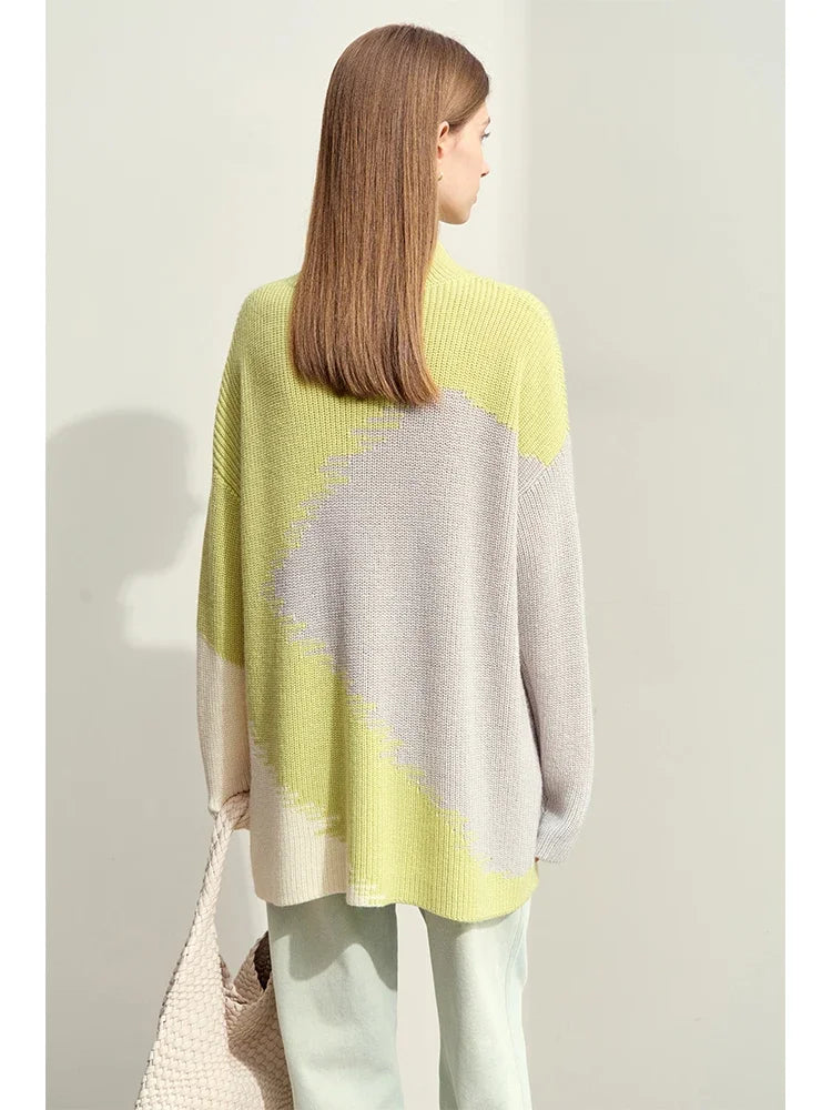 Women's Loose Turtleneck Sweater | Embroidered Knit Pullover