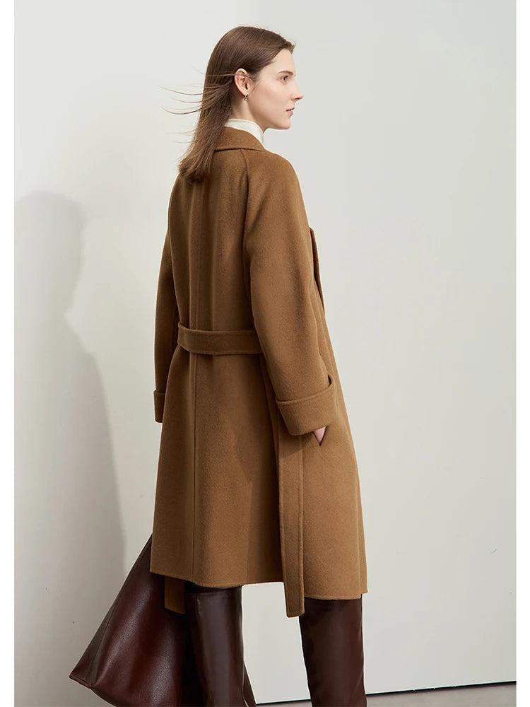 Women's 100% Wool Minimalist Overcoat | AMII Winter Belted Coat