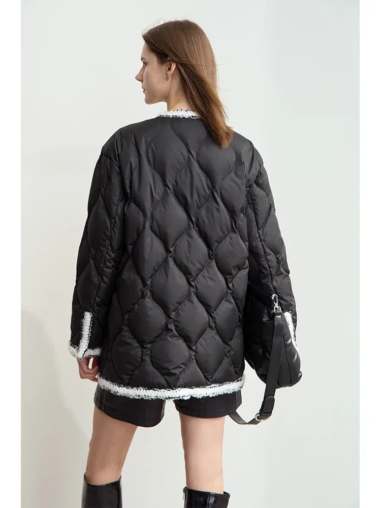 Women's V-Neck Mid-Length Down Jacket | Minimalist Winter Outerwear