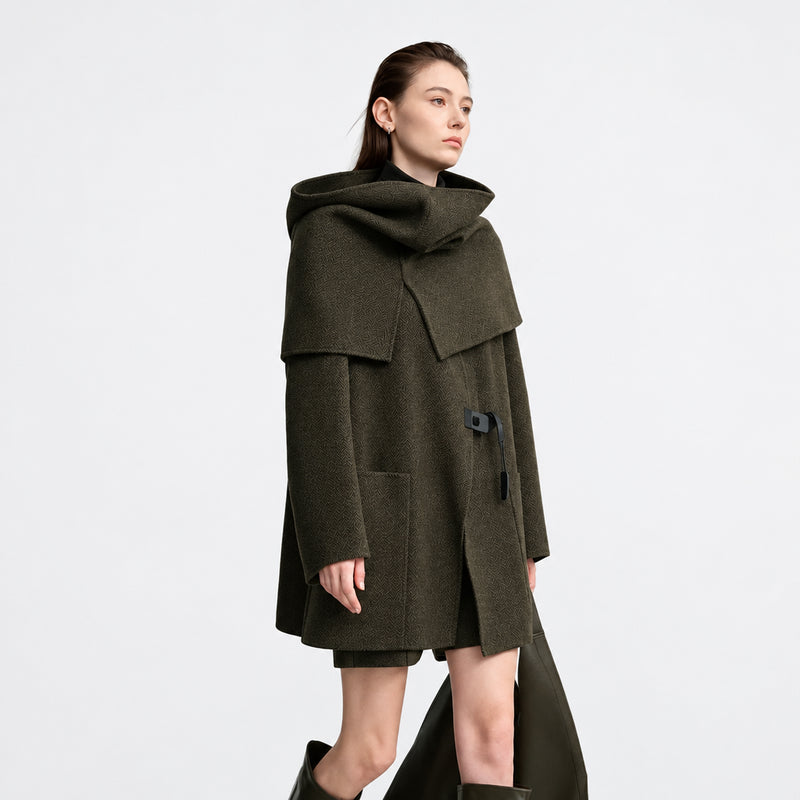 Women's Woolen V-Neck Winter Coat - Loose Fit Warm Jacket