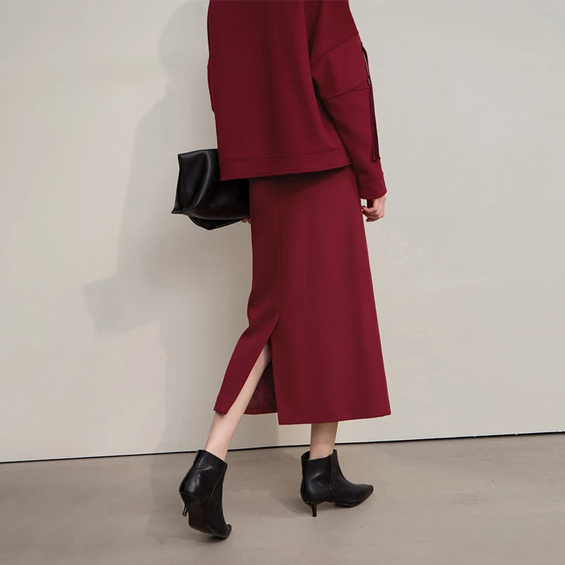 Women's Wool Long Skirt - Minimalist Winter Commuter Style