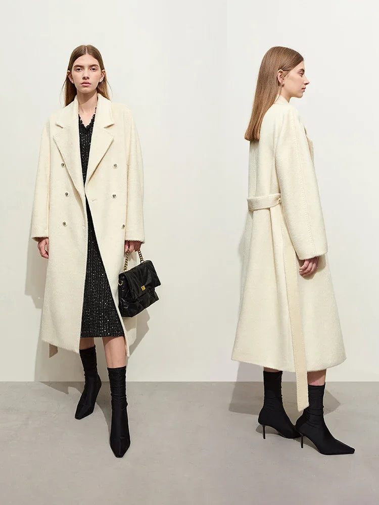 Women's Minimalist Alpaca Wool Coat | Double-Breasted Winter Jacket