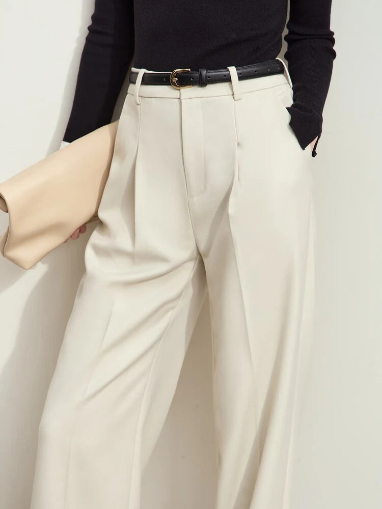 Women's Straight Leg Twill Suit Pants - Minimalist Commuter Style