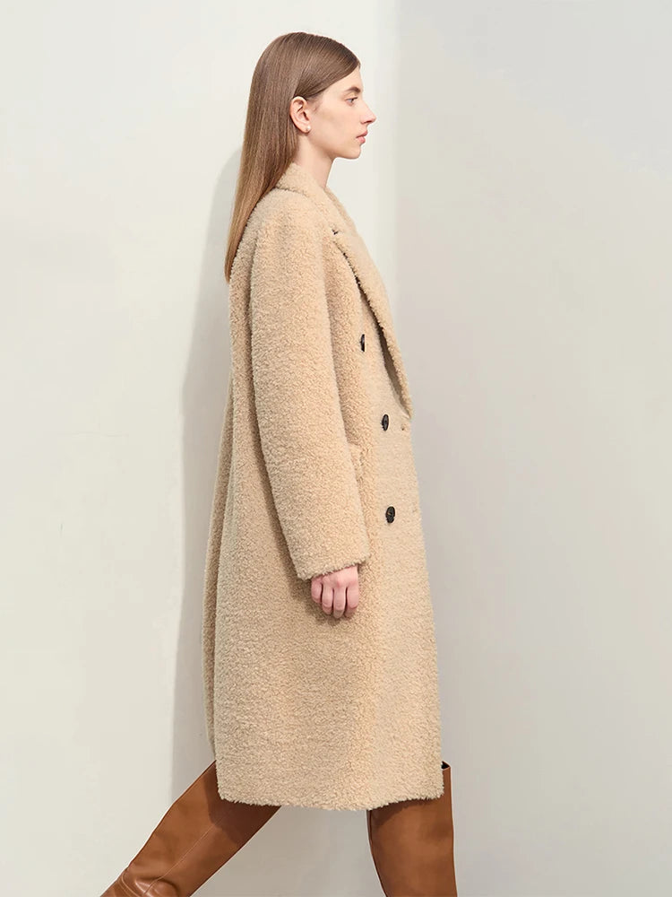 All-Wool Double-Breasted Winter Fur Coat - Minimalist Long Jacket