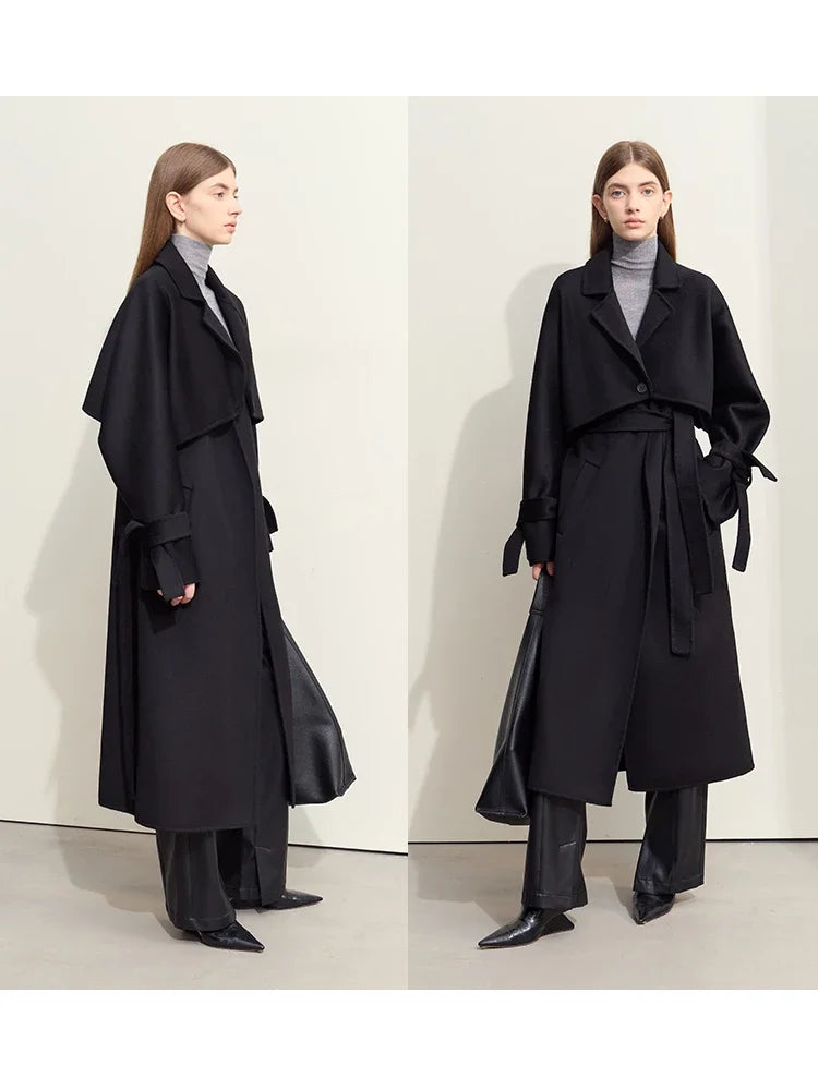 Women's Double-sided Wool Coat & Vest Skirt Set - Winter Commuter