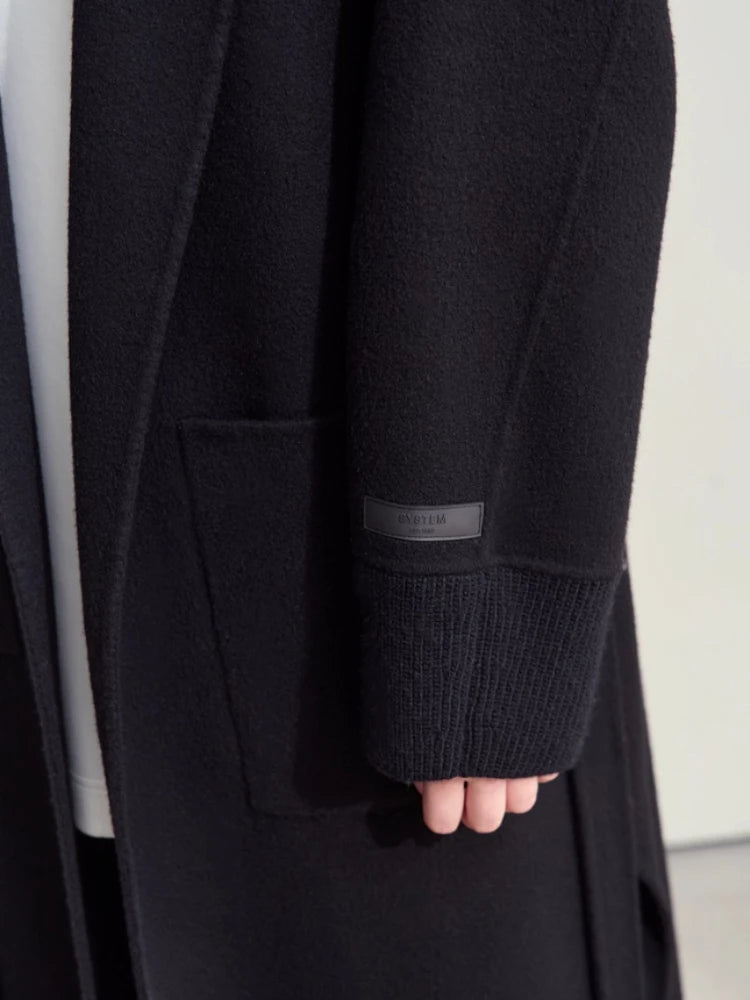 Minimalist Double-Sided Woolen Coat | V-Neck Belted Winter Wrap