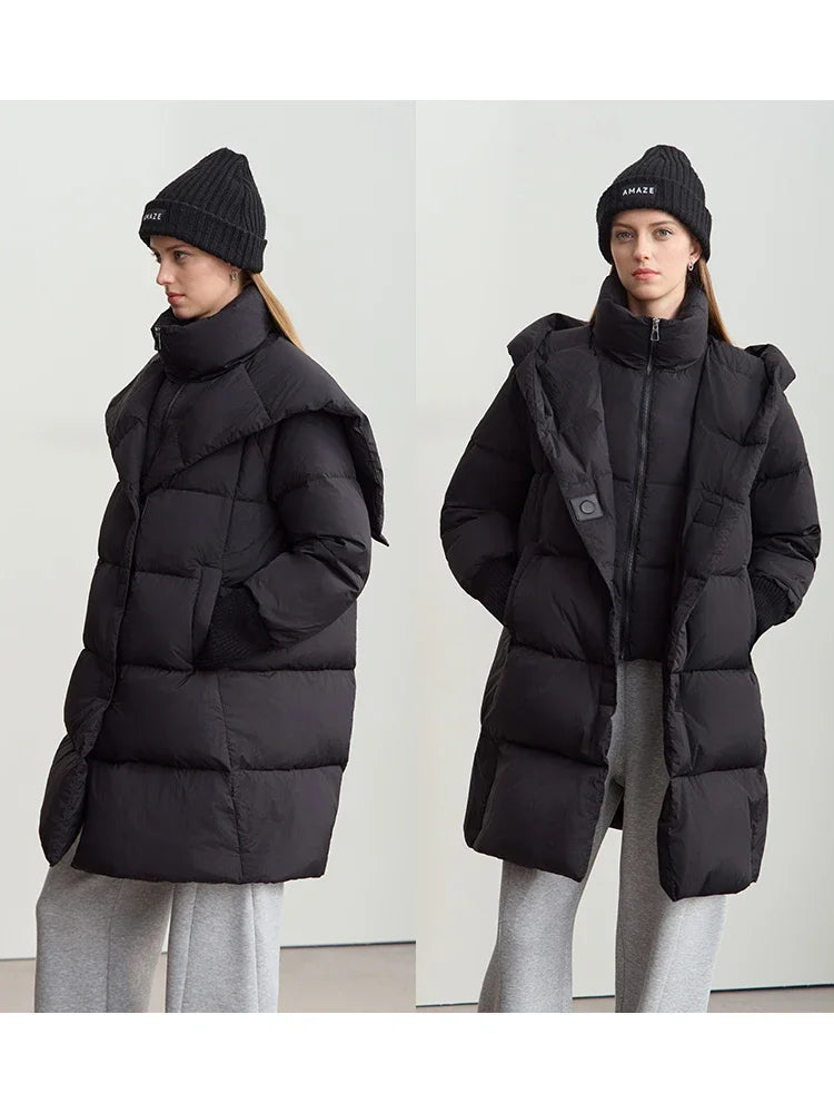 Women's Long Down Jacket - Thick Hooded Winter Parka Coat