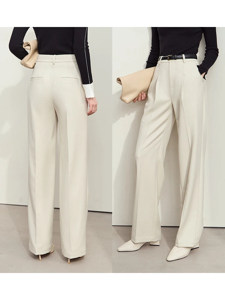 Women's Straight Leg Twill Suit Pants - Minimalist Commuter Style