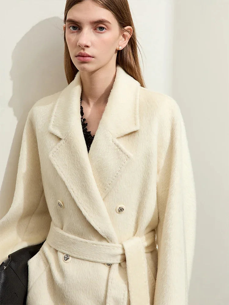Women's Minimalist Alpaca Wool Coat | Double-Breasted Winter Jacket