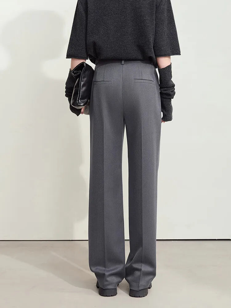 Women's Straight Leg Twill Suit Pants - Minimalist Commuter Style