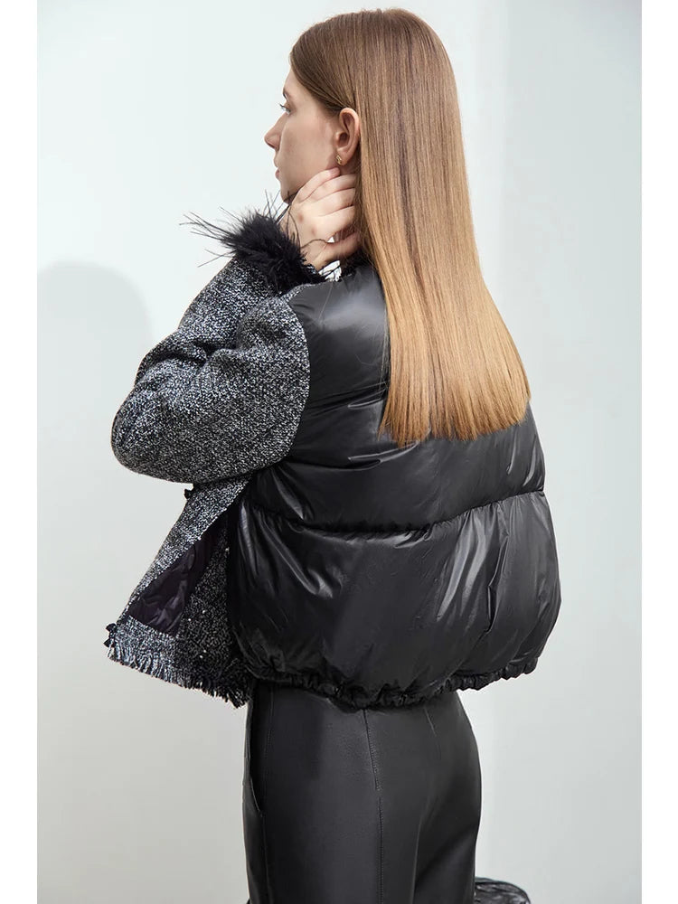 Women's Tweed Down Coat - Elegant Office Winter Jacket
