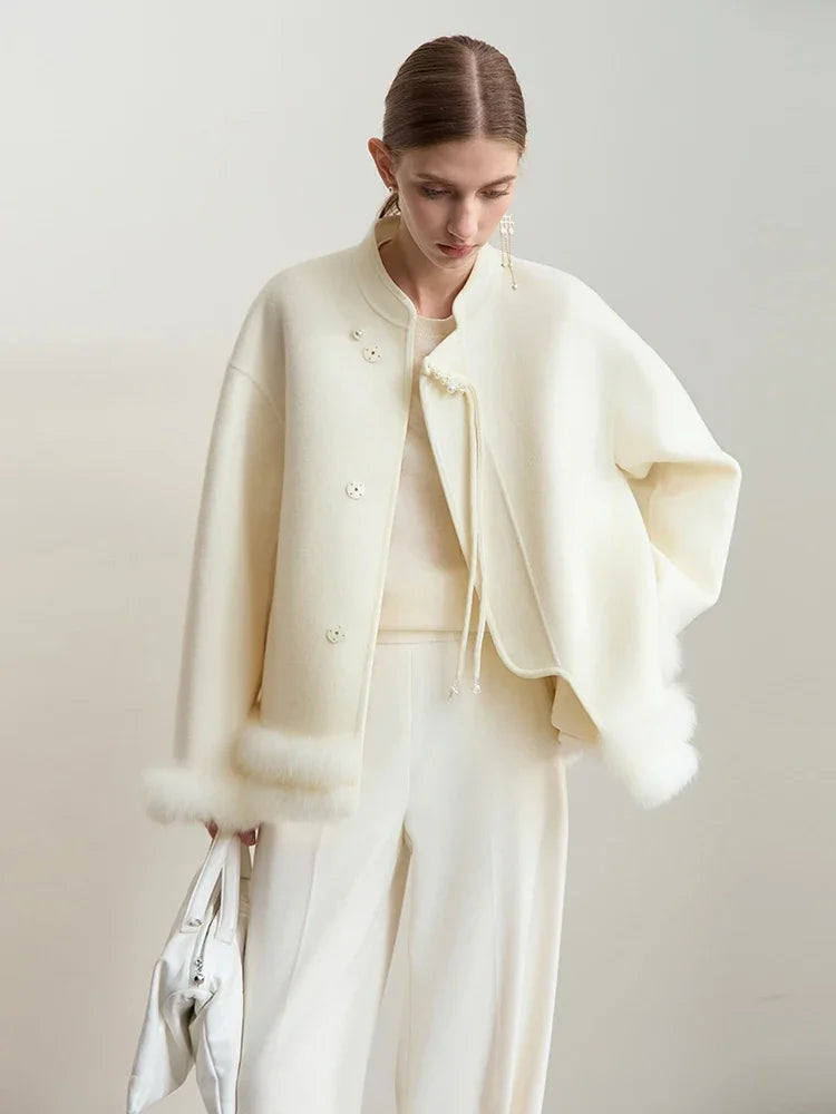 Women's Chinese Style Woolen Coat - Elegant Winter Stand-up Collar