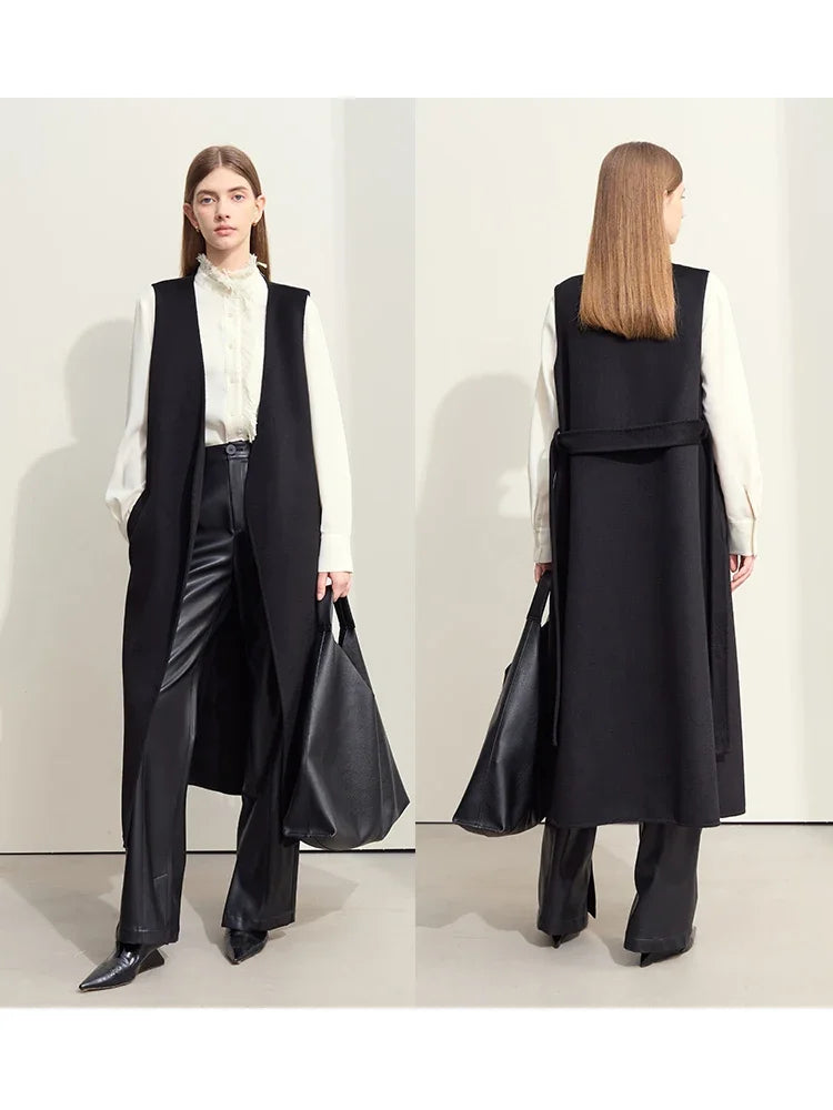 Women's Double-sided Wool Coat & Vest Skirt Set - Winter Commuter