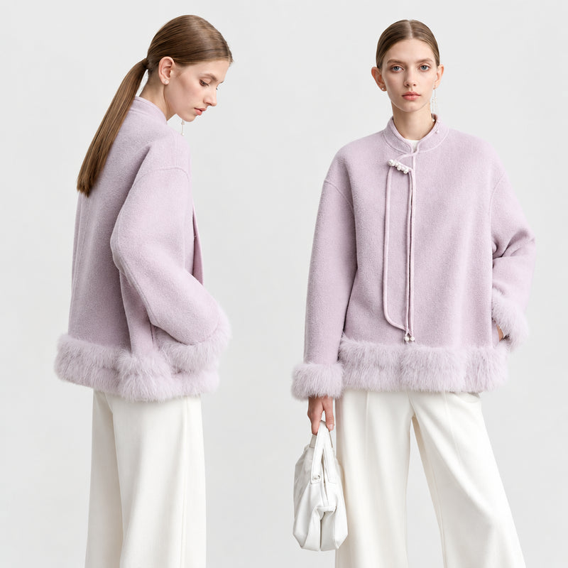Women's Chinese Style Woolen Coat - Elegant Winter Stand-up Collar