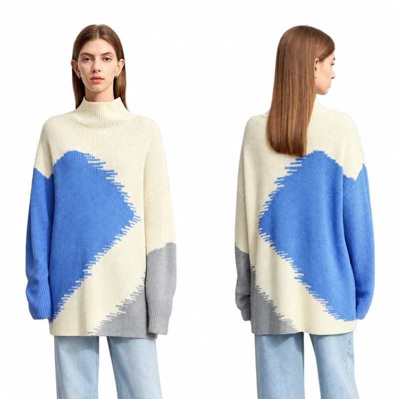 Women's Loose Turtleneck Sweater | Embroidered Knit Pullover