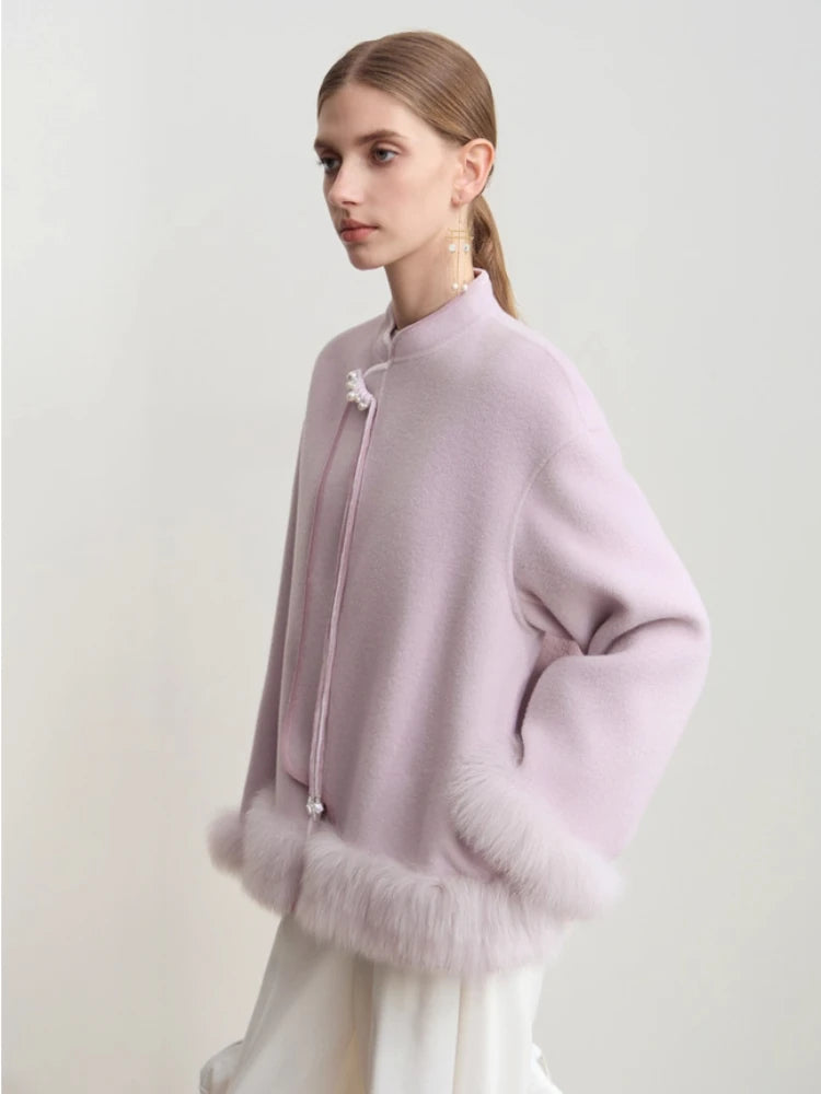 Women's Chinese Style Woolen Coat - Elegant Winter Stand-up Collar