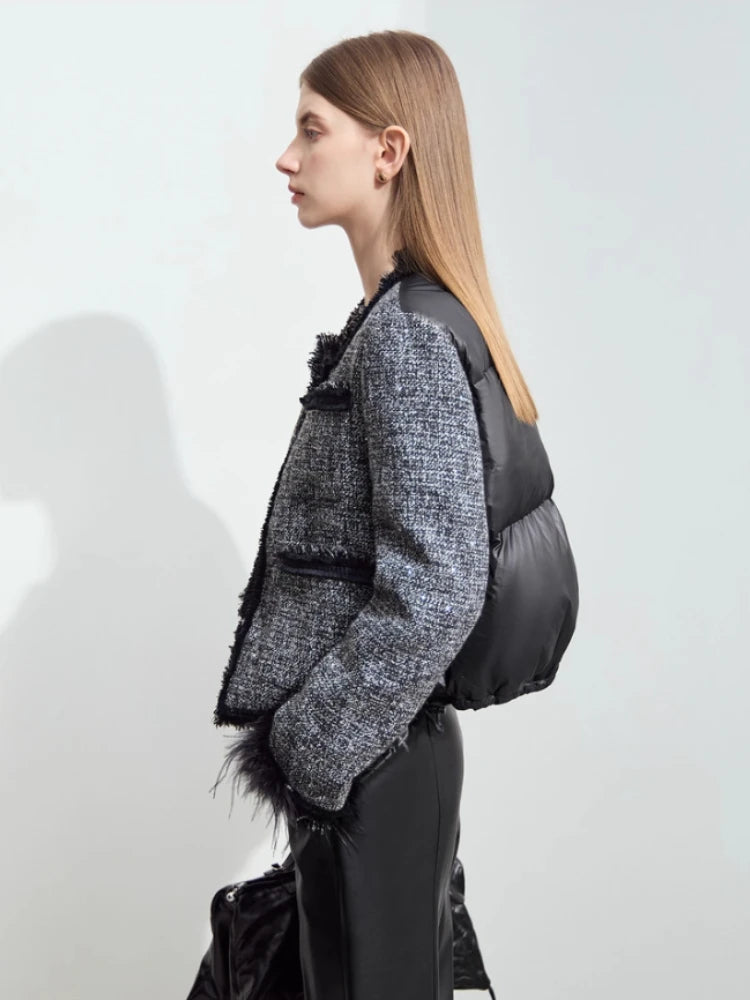 Women's Tweed Down Coat - Elegant Office Winter Jacket