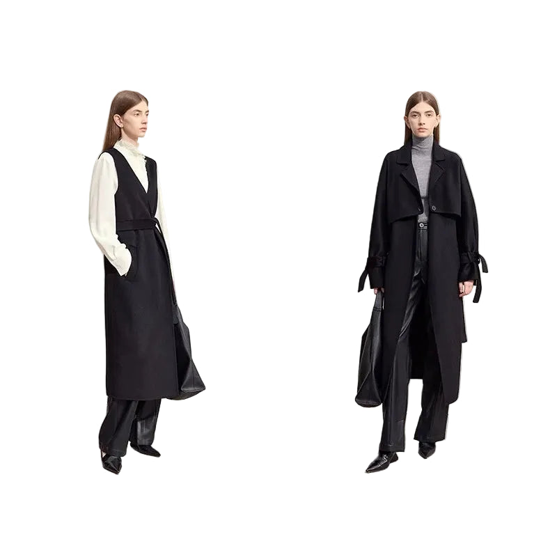 Women's Double-sided Wool Coat & Vest Skirt Set - Winter Commuter