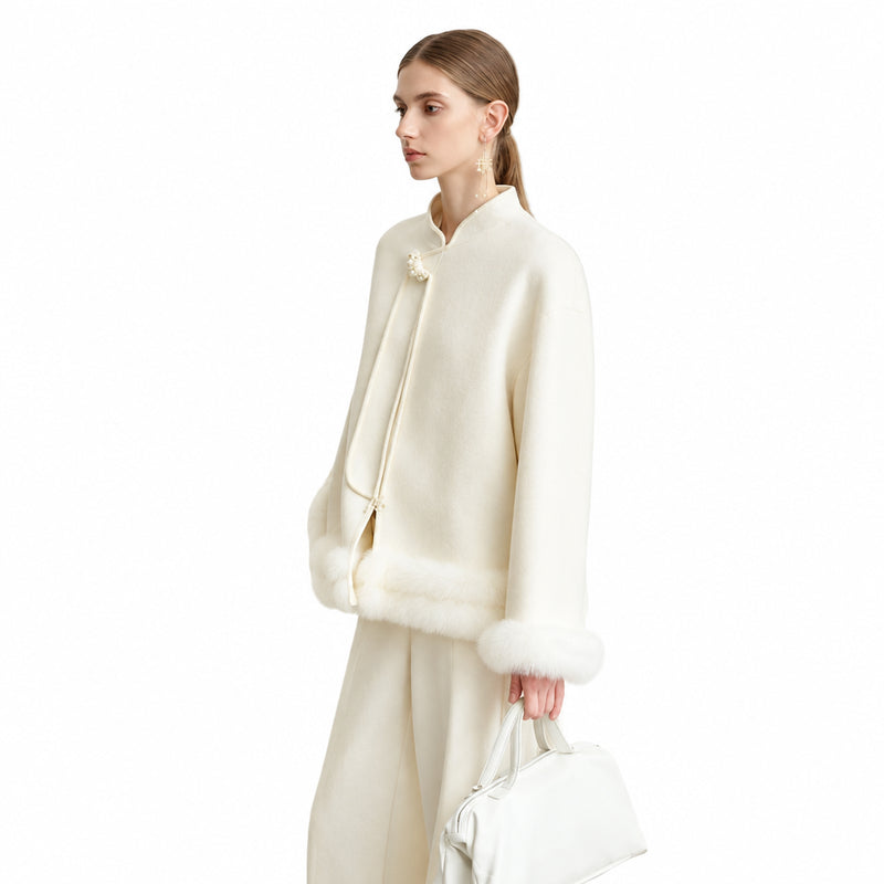 Women's Chinese Style Woolen Coat - Elegant Winter Stand-up Collar