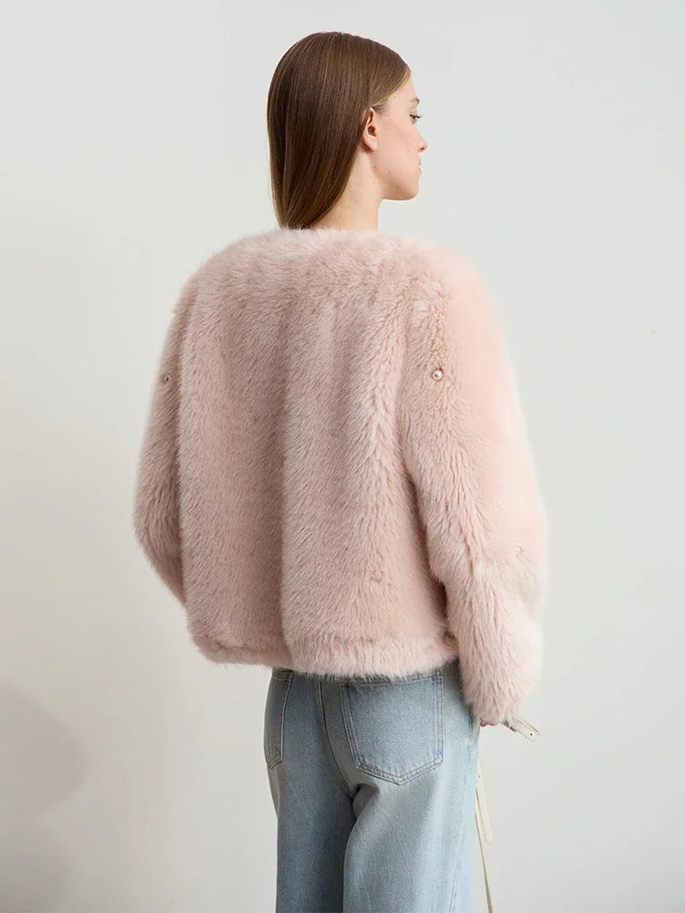 Women's V-Neck Imitation Mink Fur Jacket | Minimalist Winter Commuter