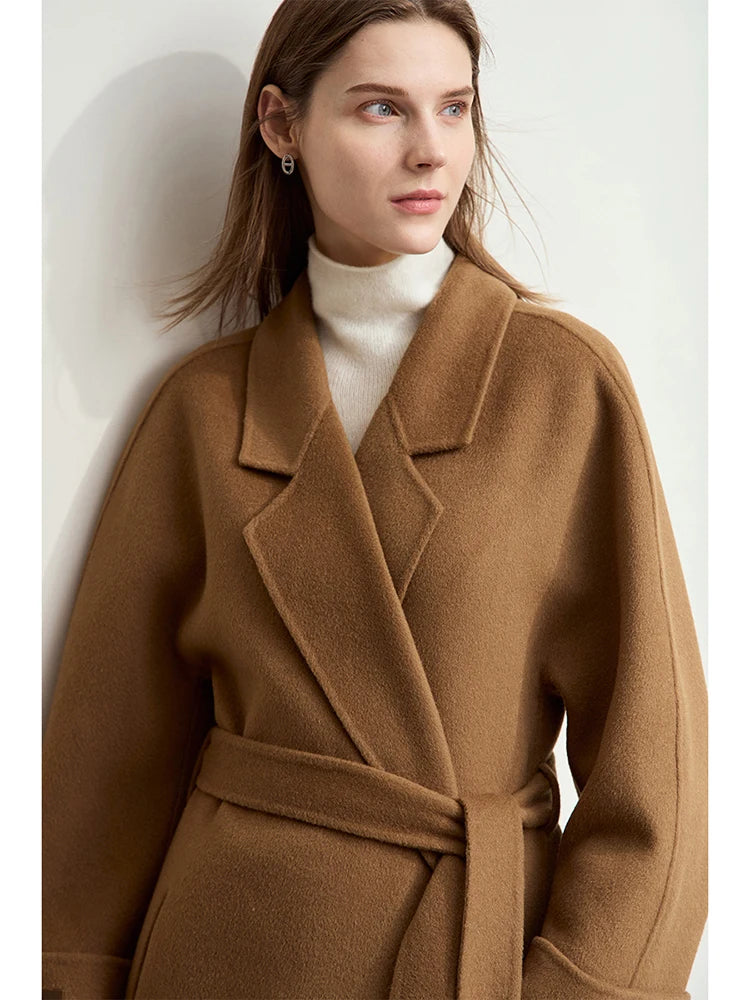 Women's 100% Wool Minimalist Overcoat | AMII Winter Belted Coat