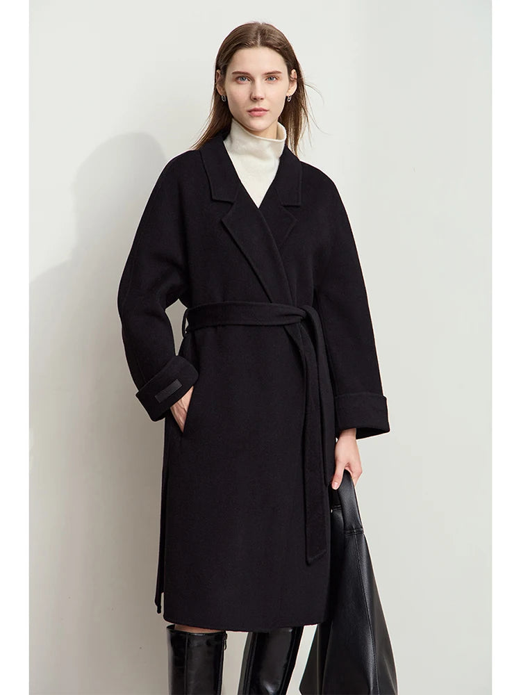 Women's 100% Wool Minimalist Overcoat | AMII Winter Belted Coat