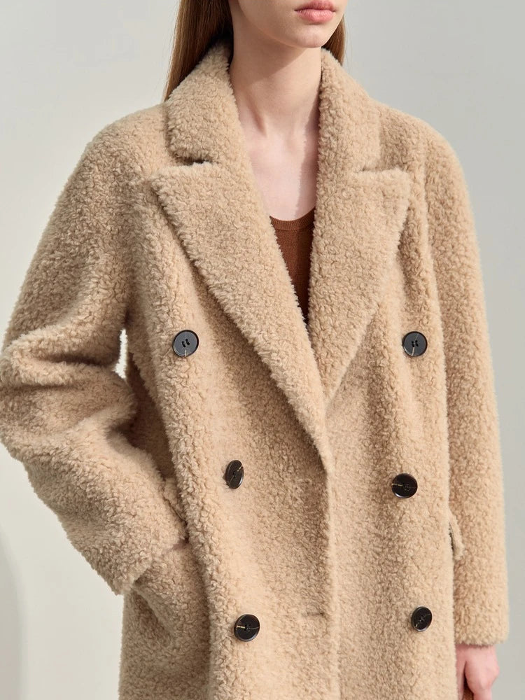 All-Wool Double-Breasted Winter Fur Coat - Minimalist Long Jacket