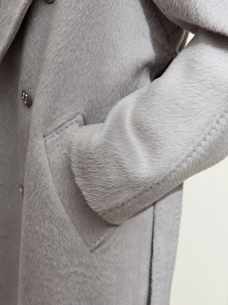 Women's Minimalist Alpaca Wool Coat | Double-Breasted Winter Jacket