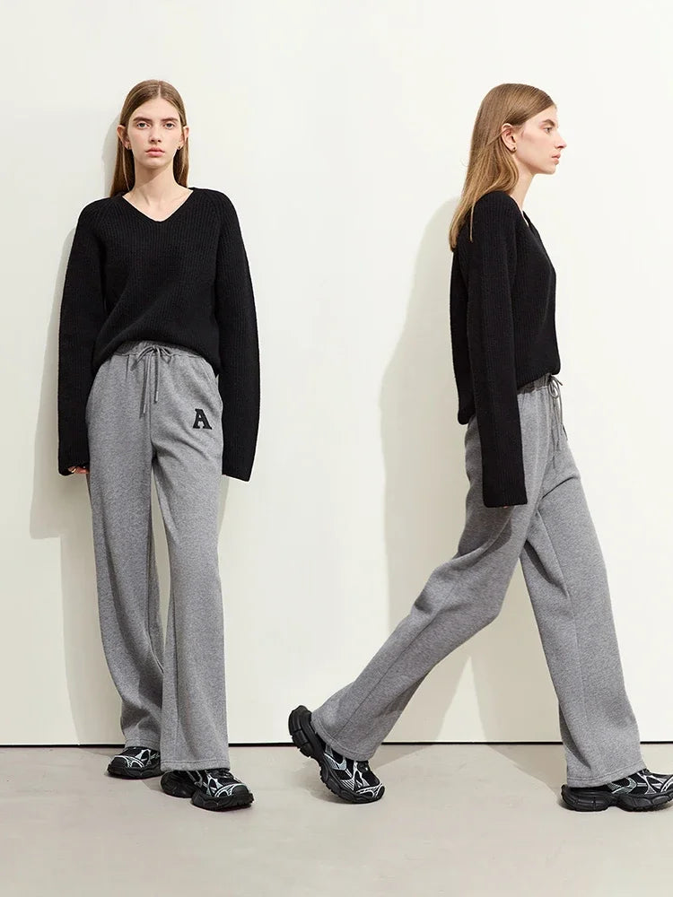 Wide Leg Winter Trousers - Loose Elastic Waist Casual Pants
